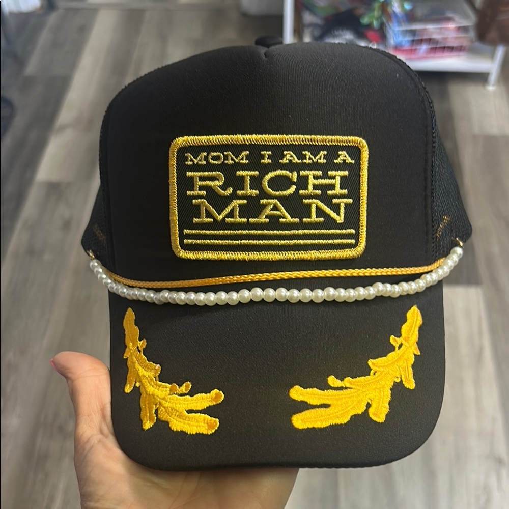 OTTO Black and Gold Embroidered Hat with Braided Detail